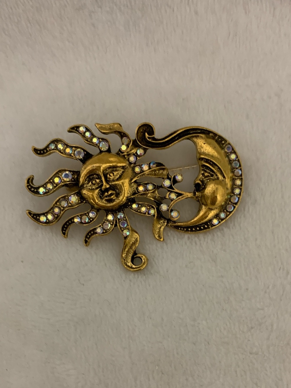 Gold Sun and Moon Crystal Accent Pin - Women Accessories